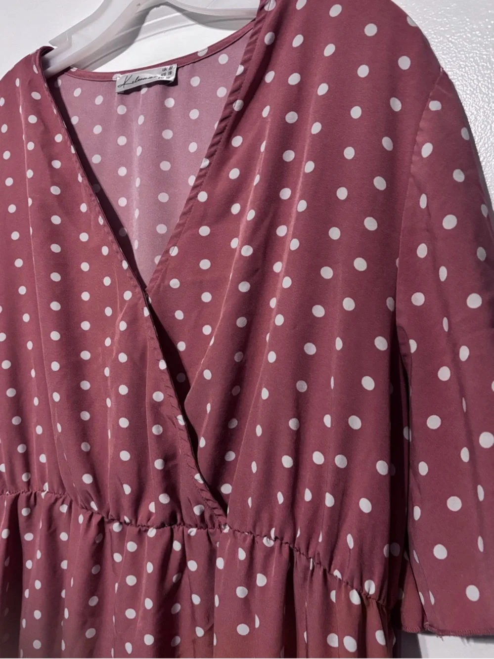 Polka Dot V-Neck Midi Dress in Dusty Rose - Picture 5 of 9